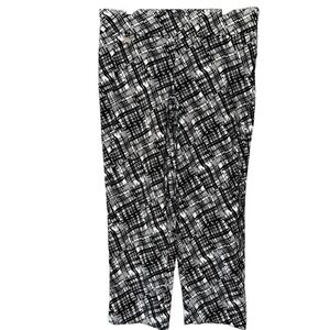 Courtenay Womens 16W Black White Abstract Grid Print Pull On Ankle Pants NEW